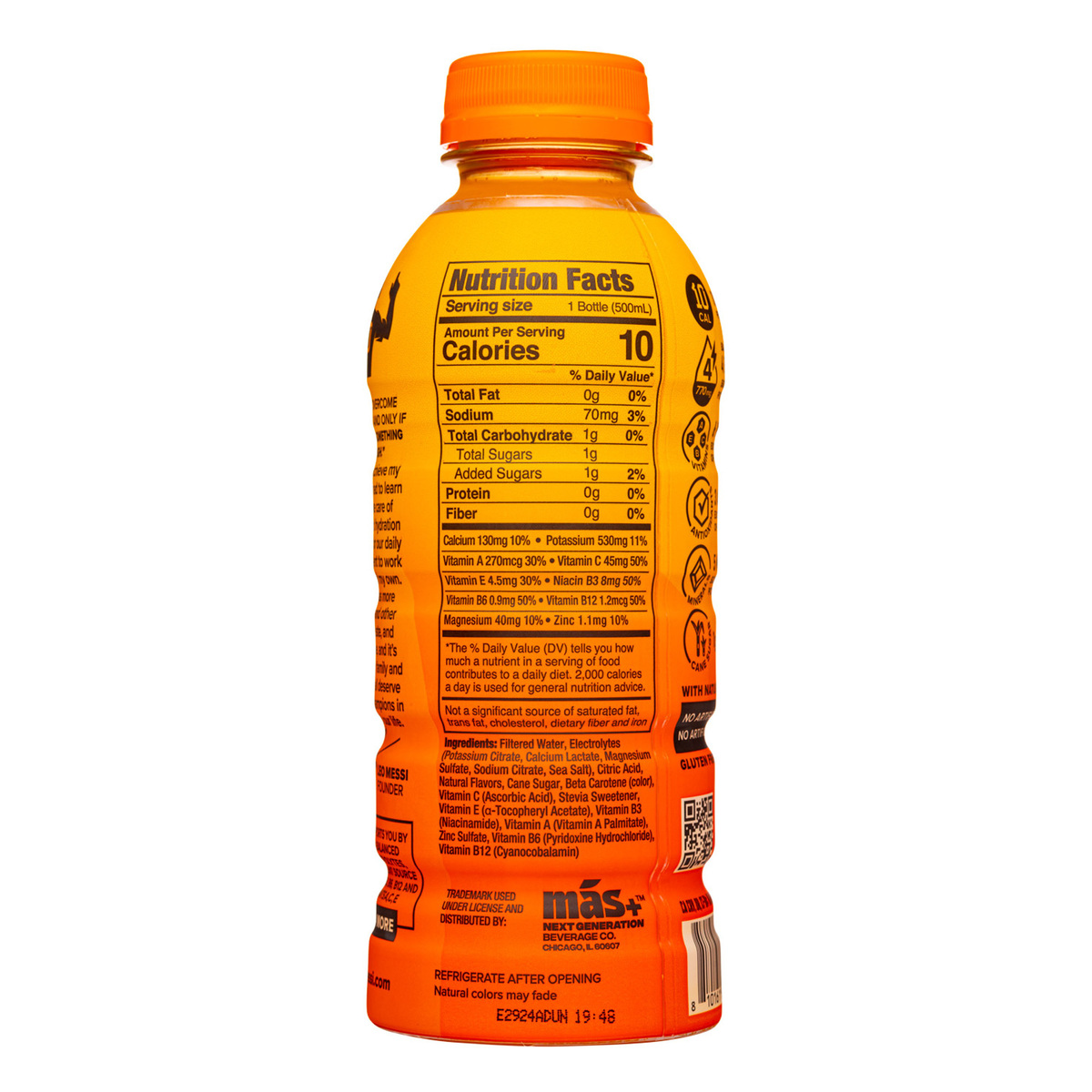 Mas+ By Messi Orange DOR Hydration Beverage 500 ml