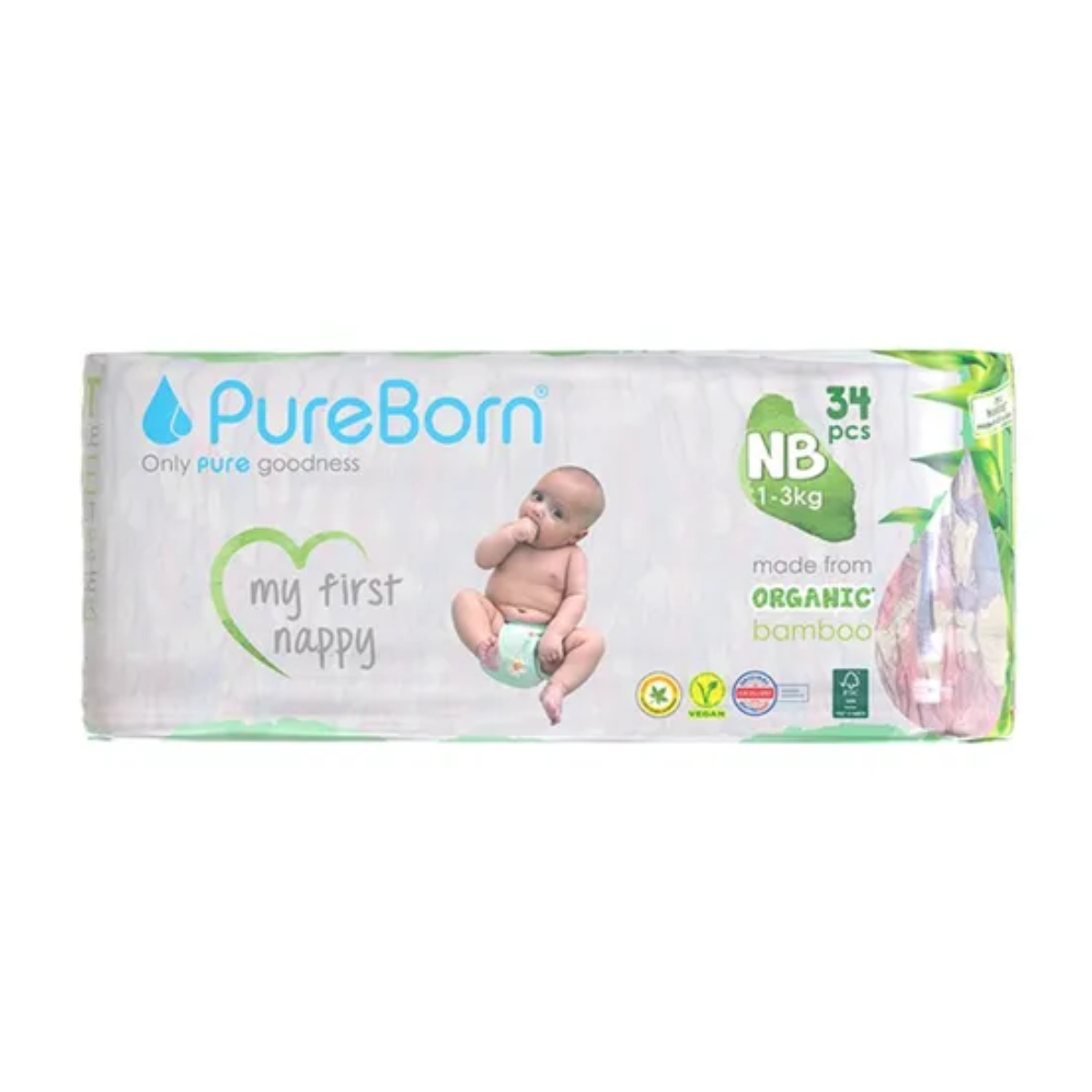 Pure Born Organic Diaper Newborn 1-3 kg 34 pcs