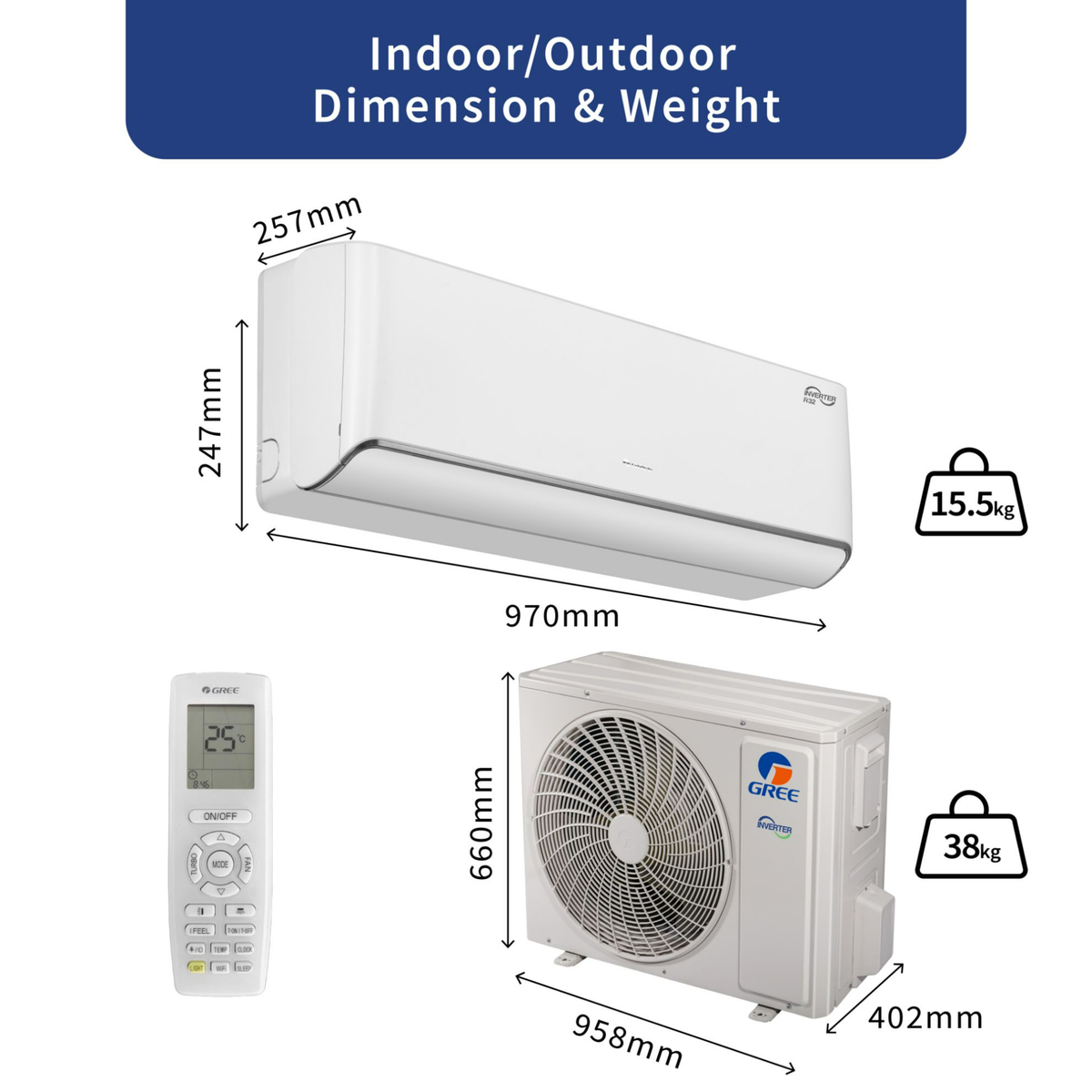 Gree Split Air Conditioner with Inverter Compressor, 1.5 T, iAiry32-18C3