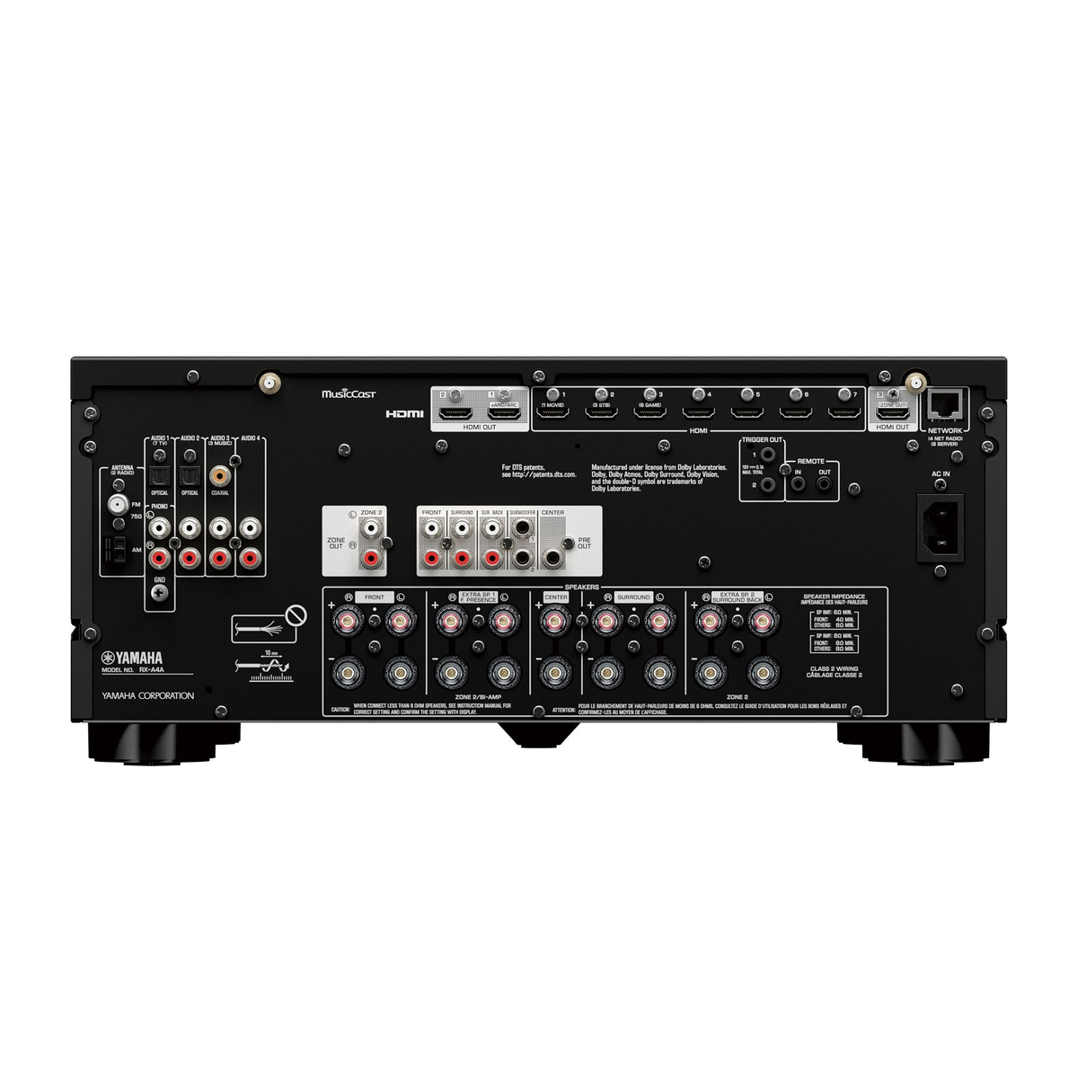 Yamaha Aventage 7.2-Channel AV Receiver with 8K HDMI and MusicCast, 110W, Black, RX-A4ABL