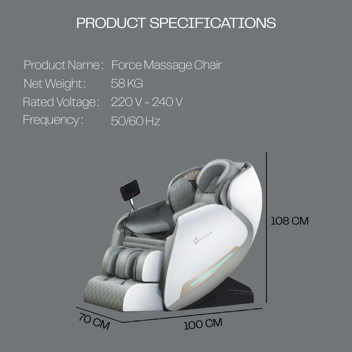 Rotai Hoyogen's Force 4D Multi-Functional Full Body Massage Chair, Grey, HoyogenS2_W