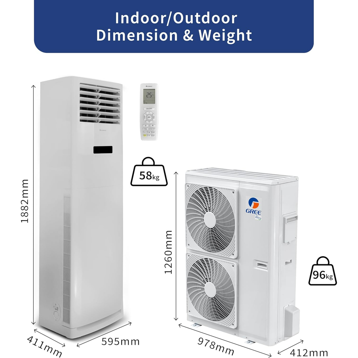 Gree Floor Stand Air Conditioner with Inverter Compressor, 5 Ton, White, iFLOWIND-60C3