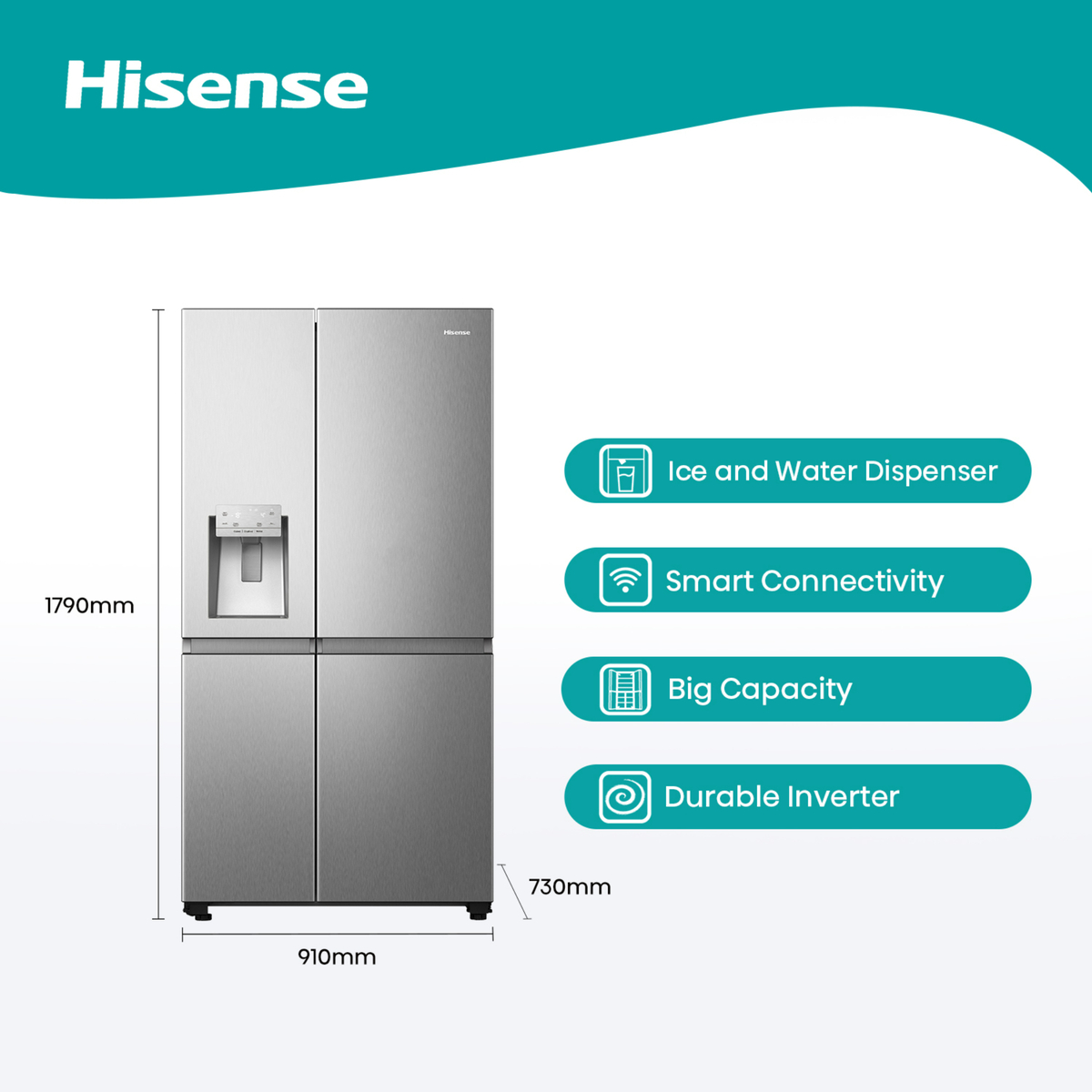 Hisense Side by Side Smart Refrigerator, 601L, RS819N4ISU