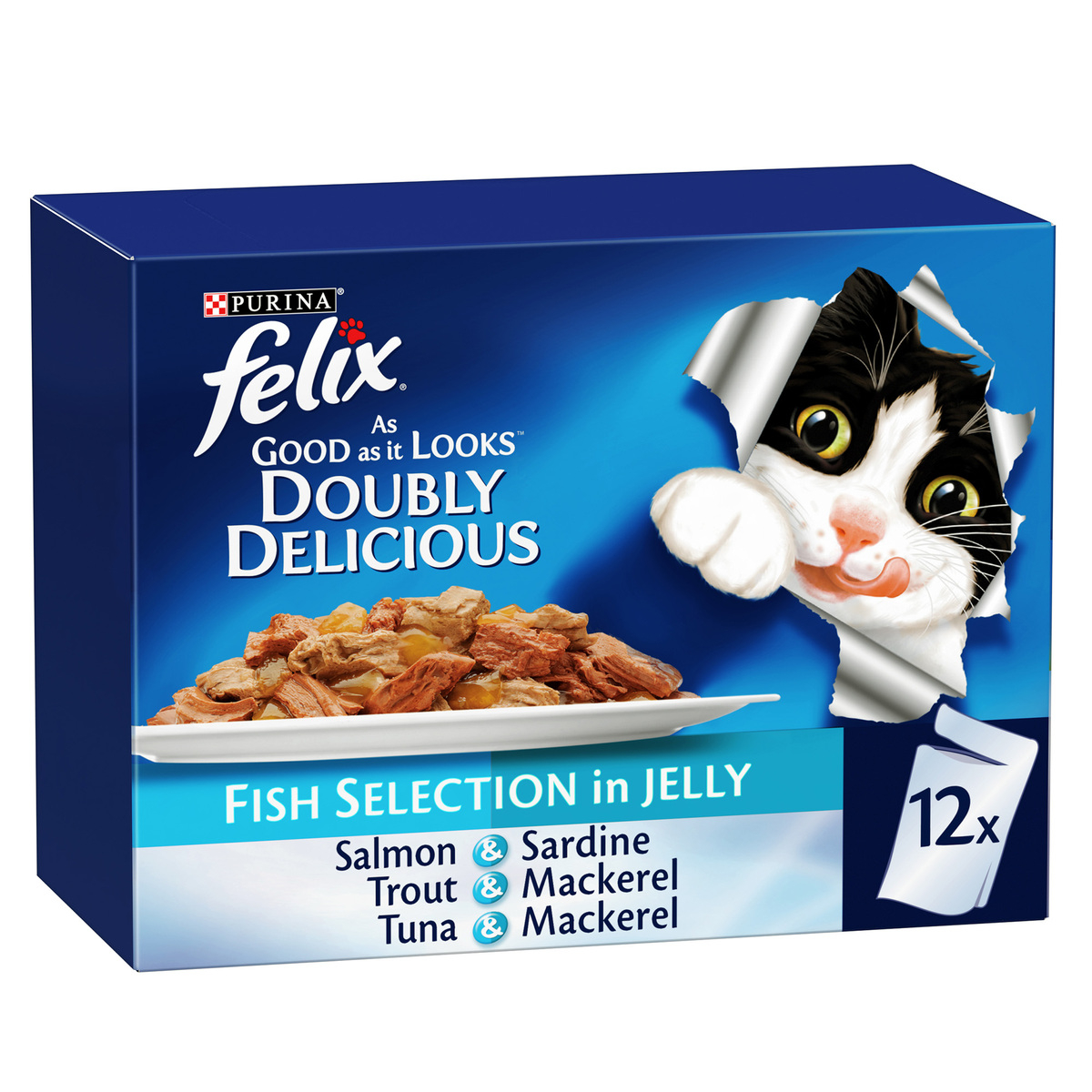 Purina Felix Doubly Delicious Fish Selection In Jelly ( Salmon & Sardine Trout & Mackerel Tuna & Mackerel ) 12 x 85 g