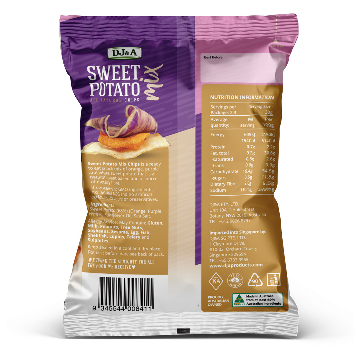 DJ&A Mixed Sweet Potato Chips Sea Salt 70 g