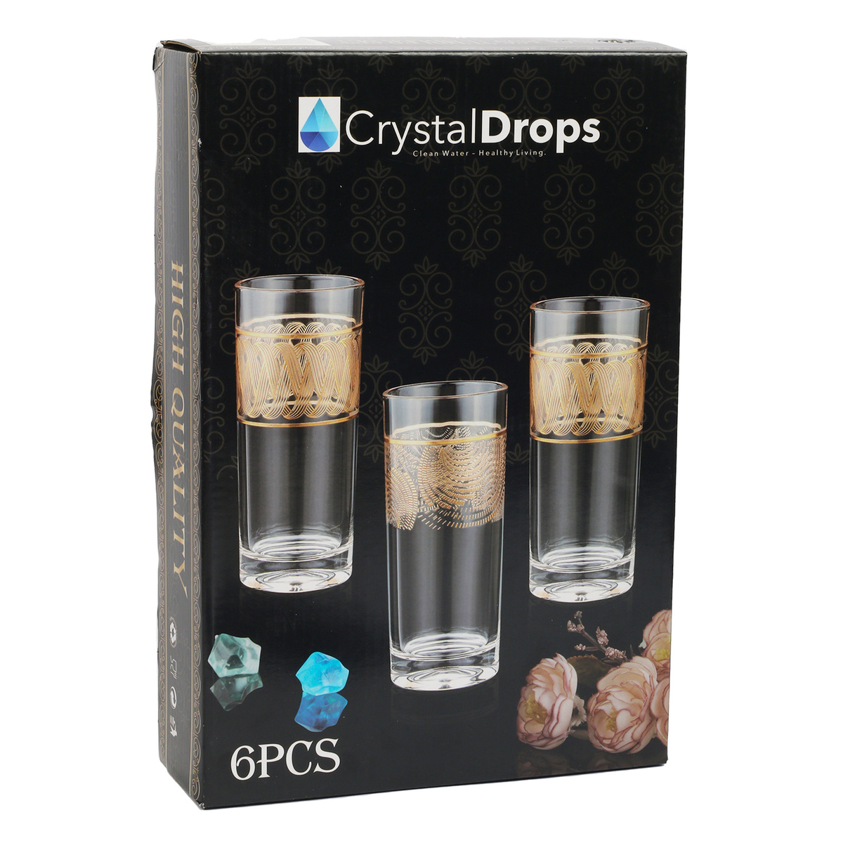 Crystal Drops Glass Tumbler 6pcs T012G2-6 GD