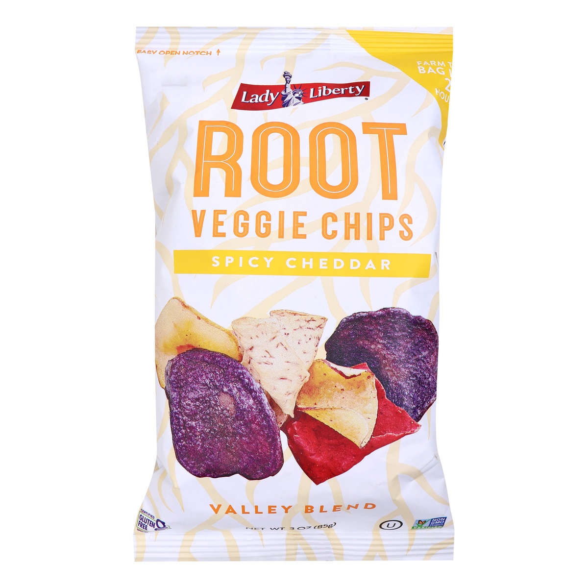 Lady Liberty Root Veggie Chips Spicy Cheddar Valley Blend 85 g