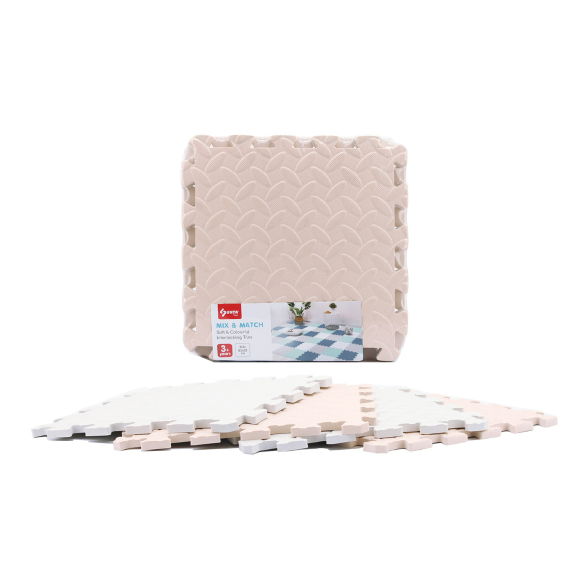 Sunta Puzzle Mat, 8 pcs, Beige/White, 1010G/8--BGE/WHT