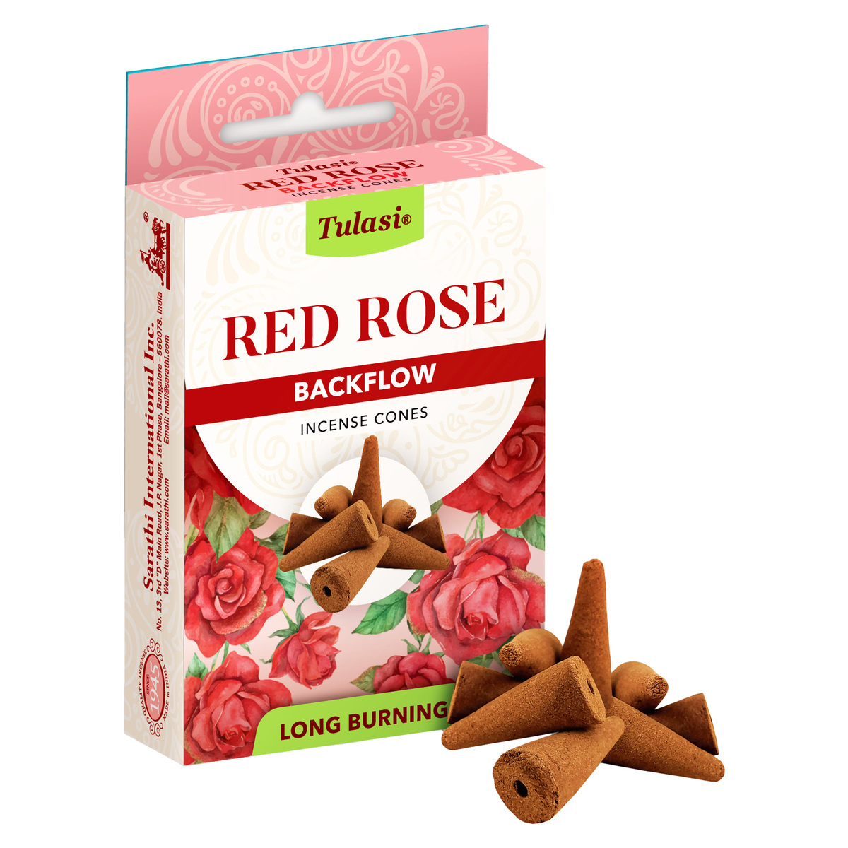 Tulasi Red Rose Incense Cones 10 pcs