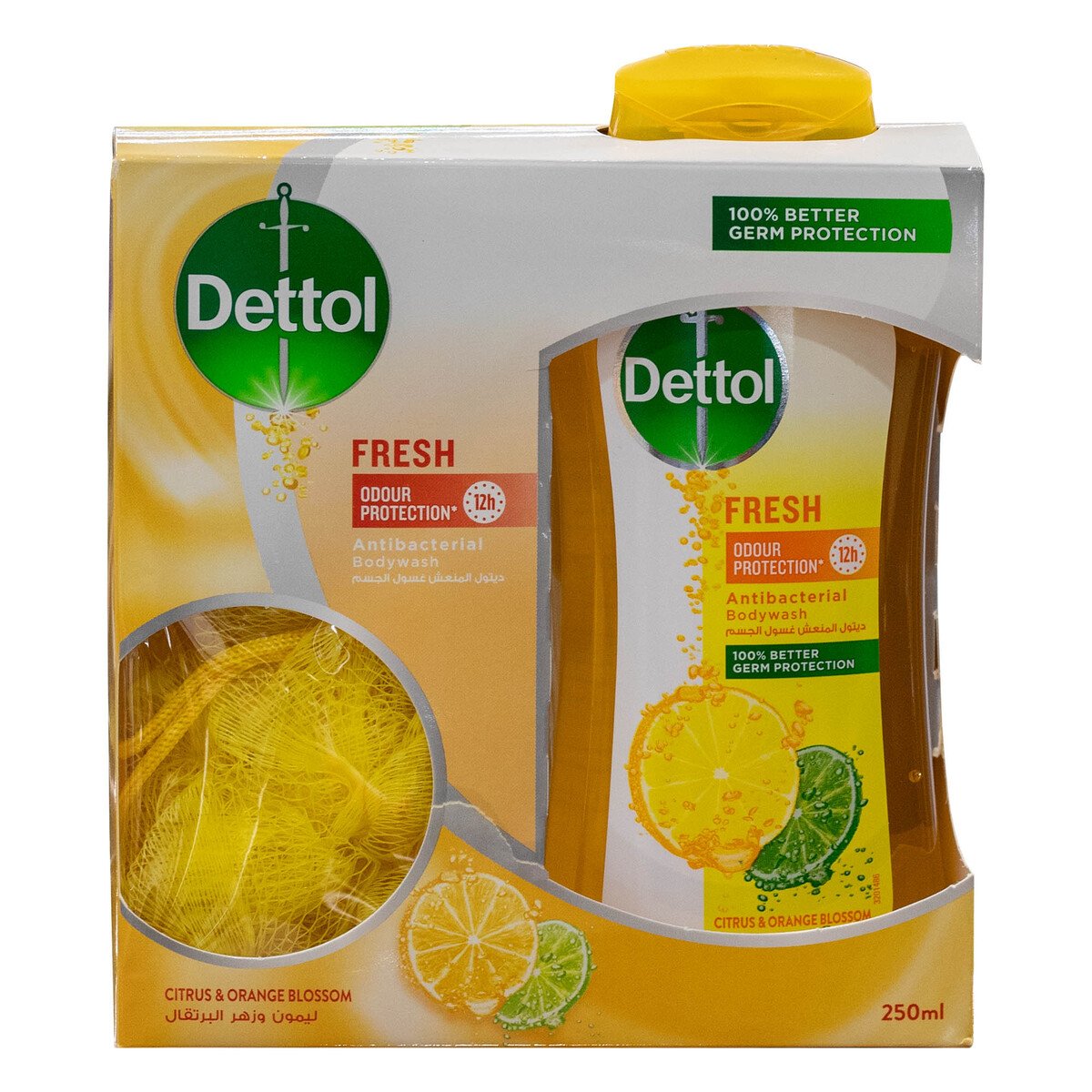 Dettol Citrus & Orange Blossom Antibacterial Body Wash + Puff 250 ml