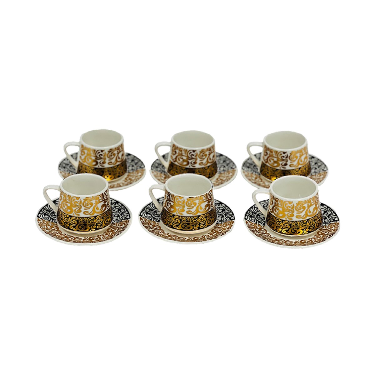 Pearl Noire Ceramic 90cc Turkish Coffee Mug, 12pcs(6pcs mugs and 6pcs saucer), MJ22