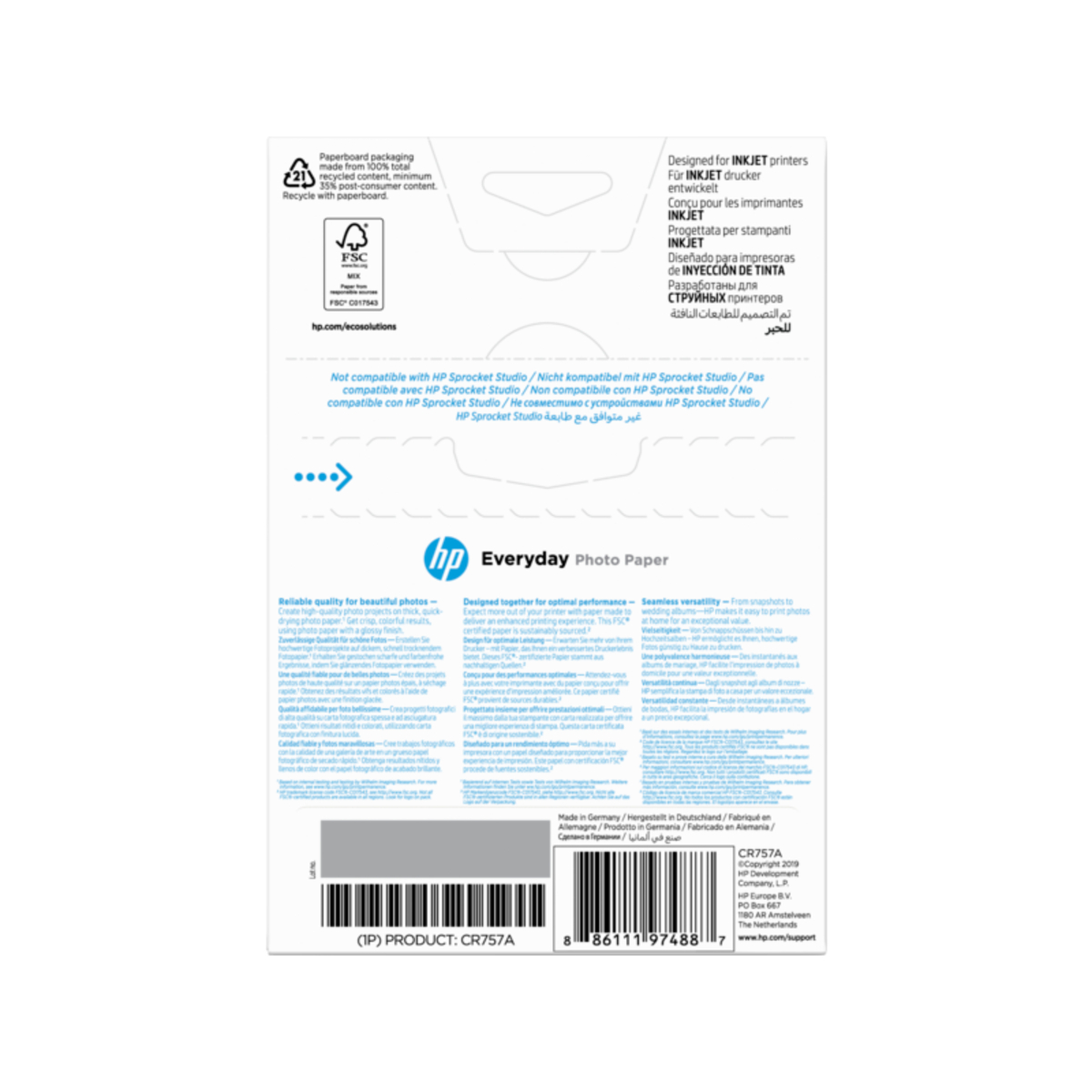 HP Everyday 10X15 Gls 100Sht FSC Photo Paper