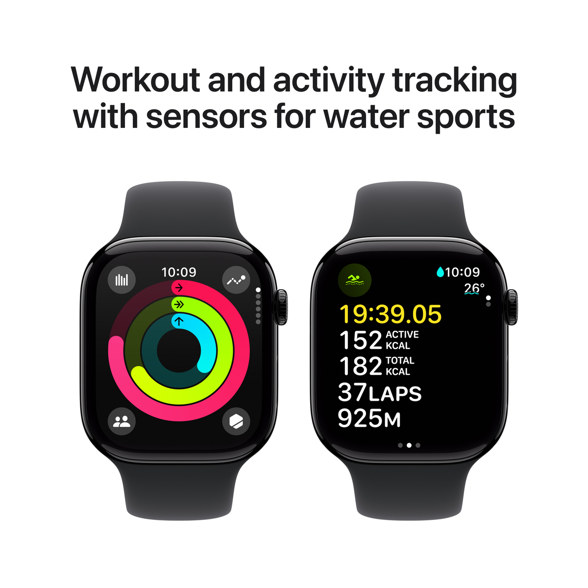 PRE-ORDER Apple Watch Series 10 GPS, 42 mm Jet Black Aluminium Case with Black Sport Band - M/L