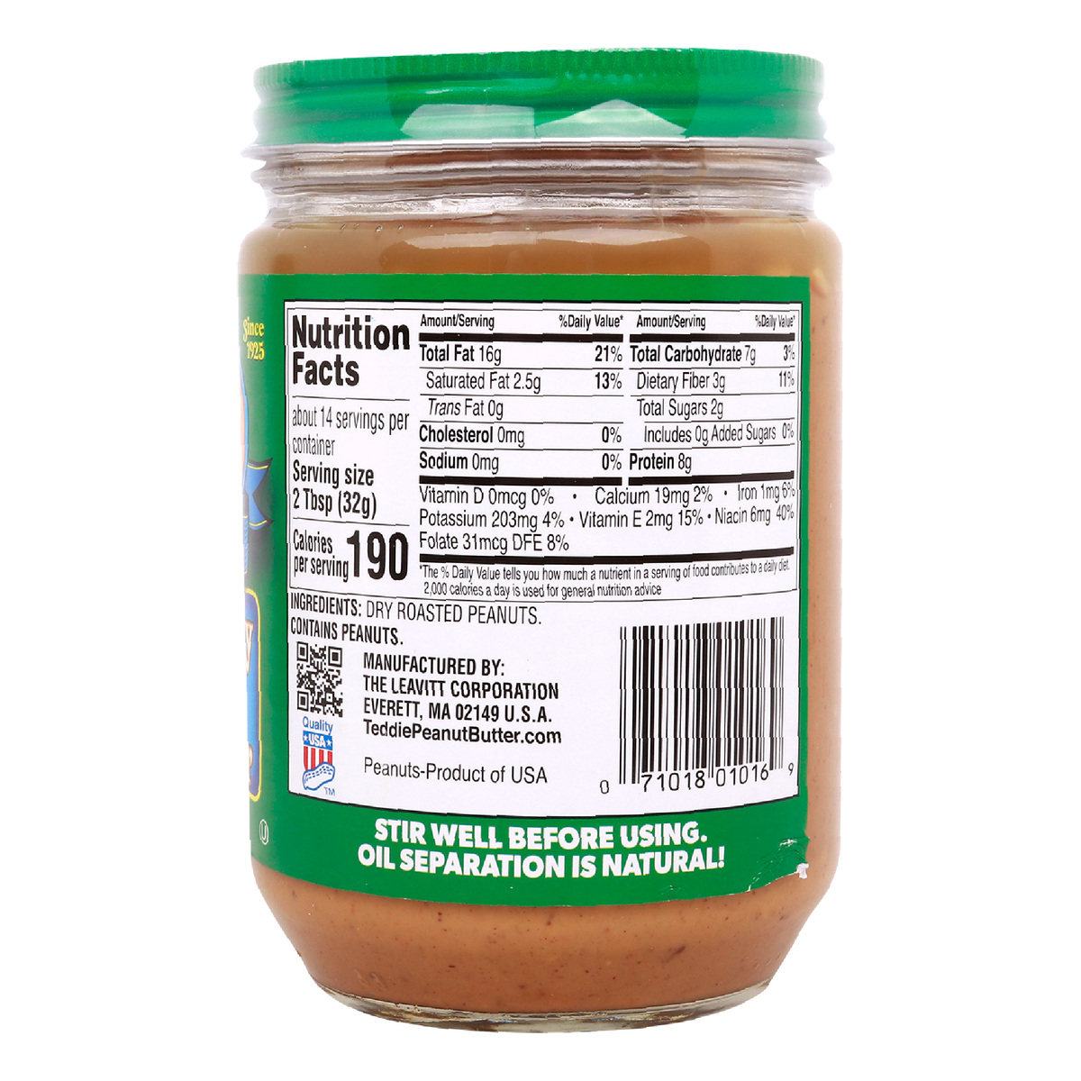 Teddie Super Chunky Unsalted Peanut Butter 454 g