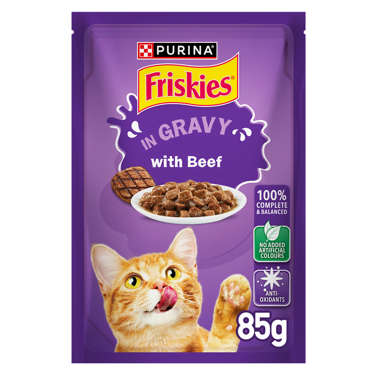 Purina Friskies Beef In Gravy Wet Cat Food Pouch 85 g