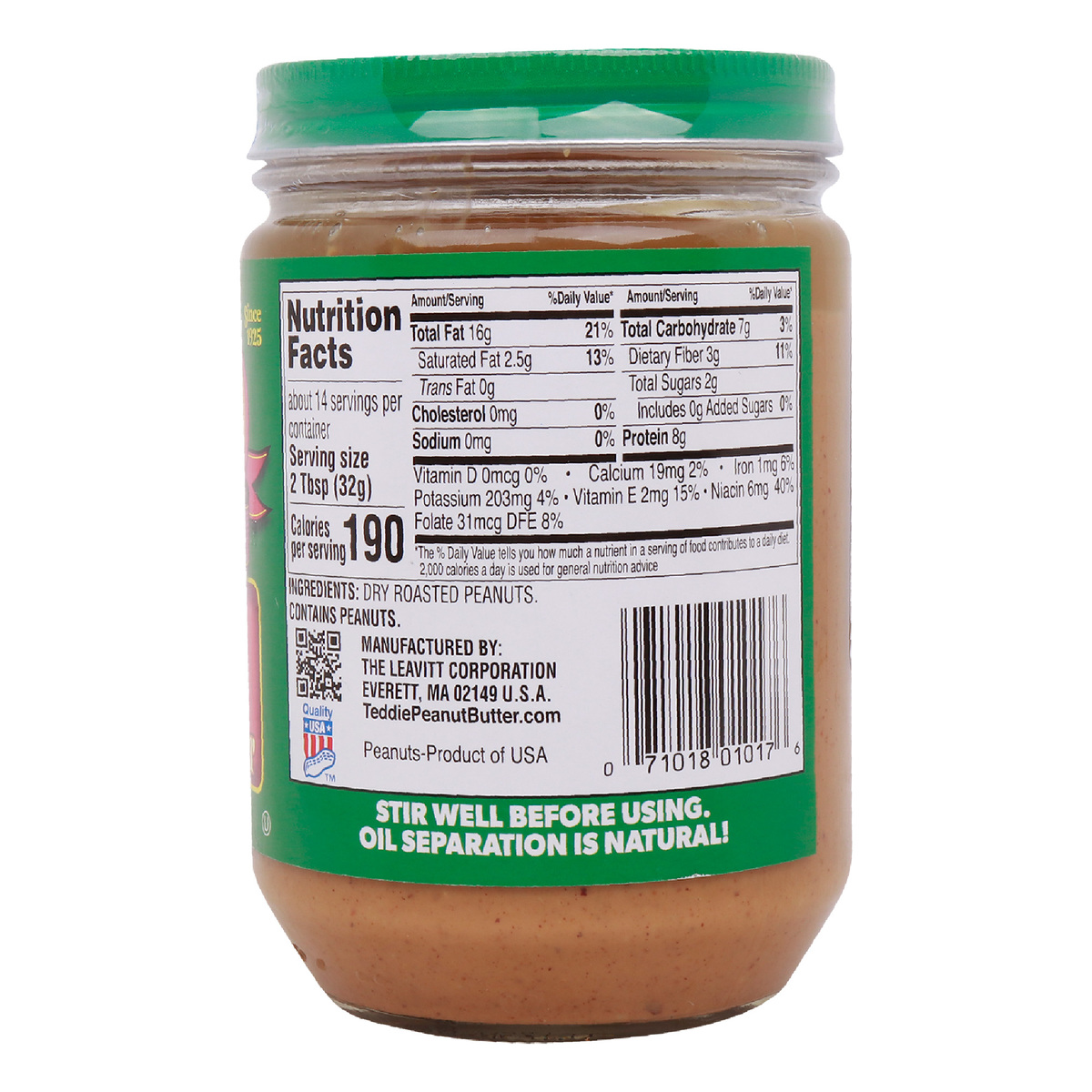 Teddie Smooth Unsalted Peanut Butter 454 g