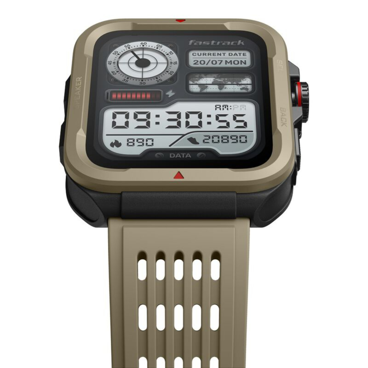 Fastrack Active with 1.83" UltraVU HD Display and Functional Crown Rugged Smartwatch with Auto Multisport Recognition,Khakhi