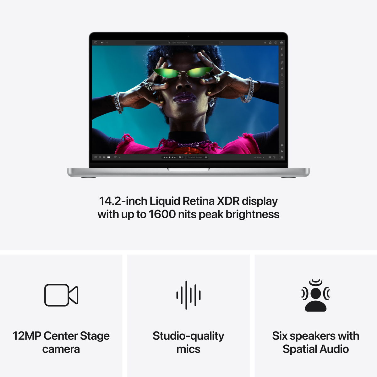 Apple 14" Macbook Pro, Liquid Retina XDR Display, Apple M4 chip with 10‑core CPU and 10‑core GPU, 16 GB RAM, 512 GB SSD, macOS Sequoia, English/Arabic Keyboard, Silver