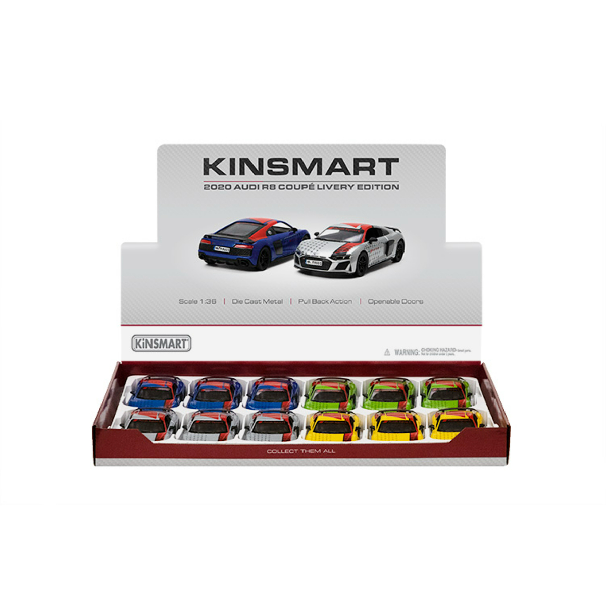 Kinsmart 2020 Audi R8 Die-Cast Metal Car, 1:36 Scale, 1 pc, Assorted, KT5422DF