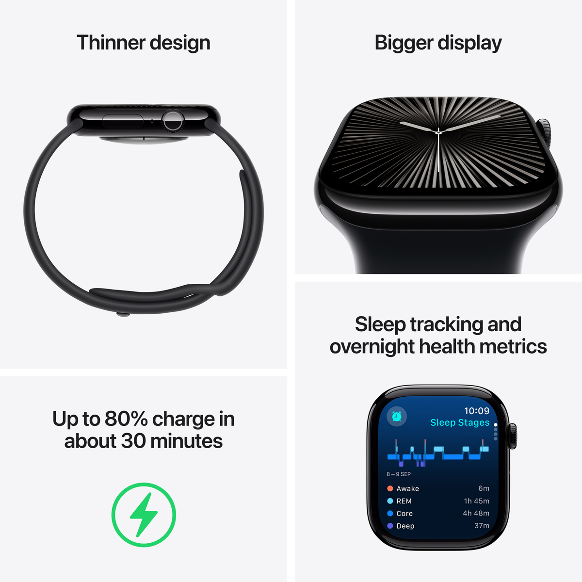 Apple Watch Series 10 GPS, 42mm Jet Black Aluminium Case with Ink Sport Loop, MWWG3QA/A