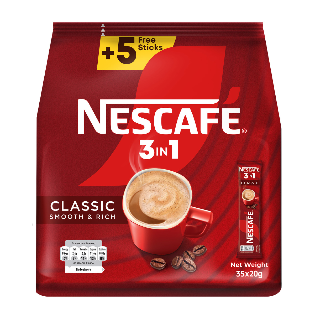 Nescafe 3in1 Classic Smooth & Rich Coffee Mix Stick 20 g 30+5