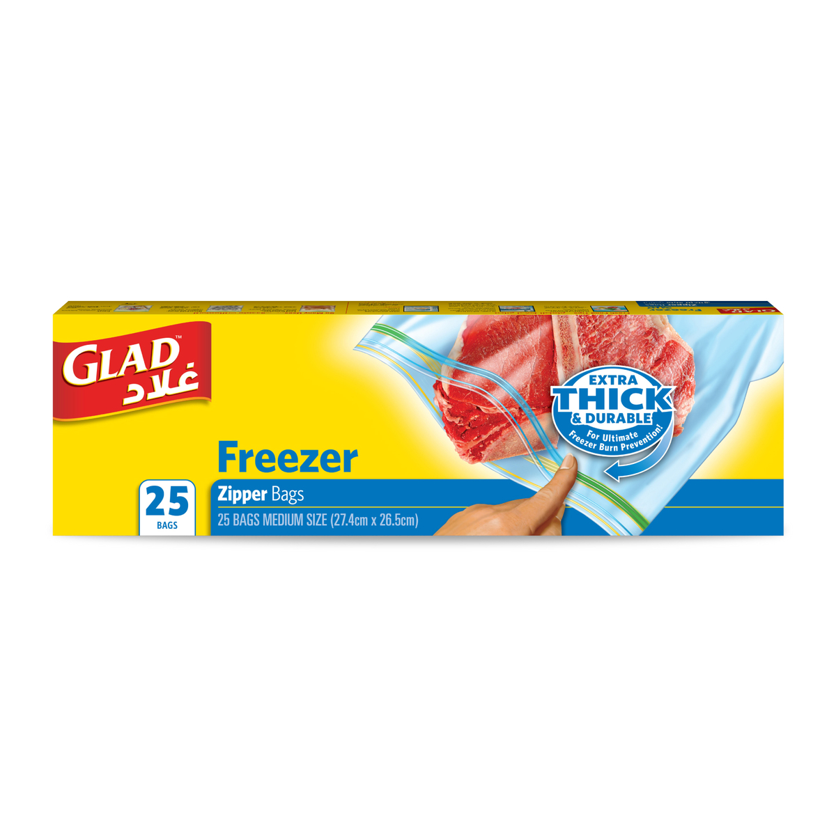 Glad Freezer Zipper Bags, Size 27.4cm x 26.5cm 25 pcs