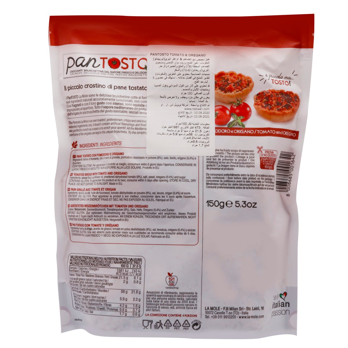 La Mole Pan Tosto Snacks Tomato & Oregano 150 g