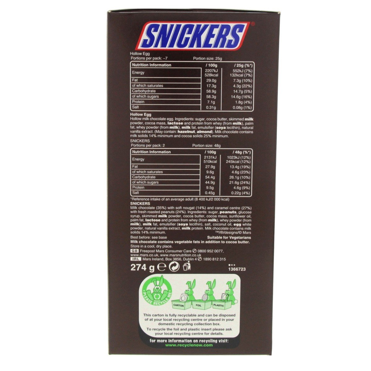 Snickers Large Egg Chocolate 275g