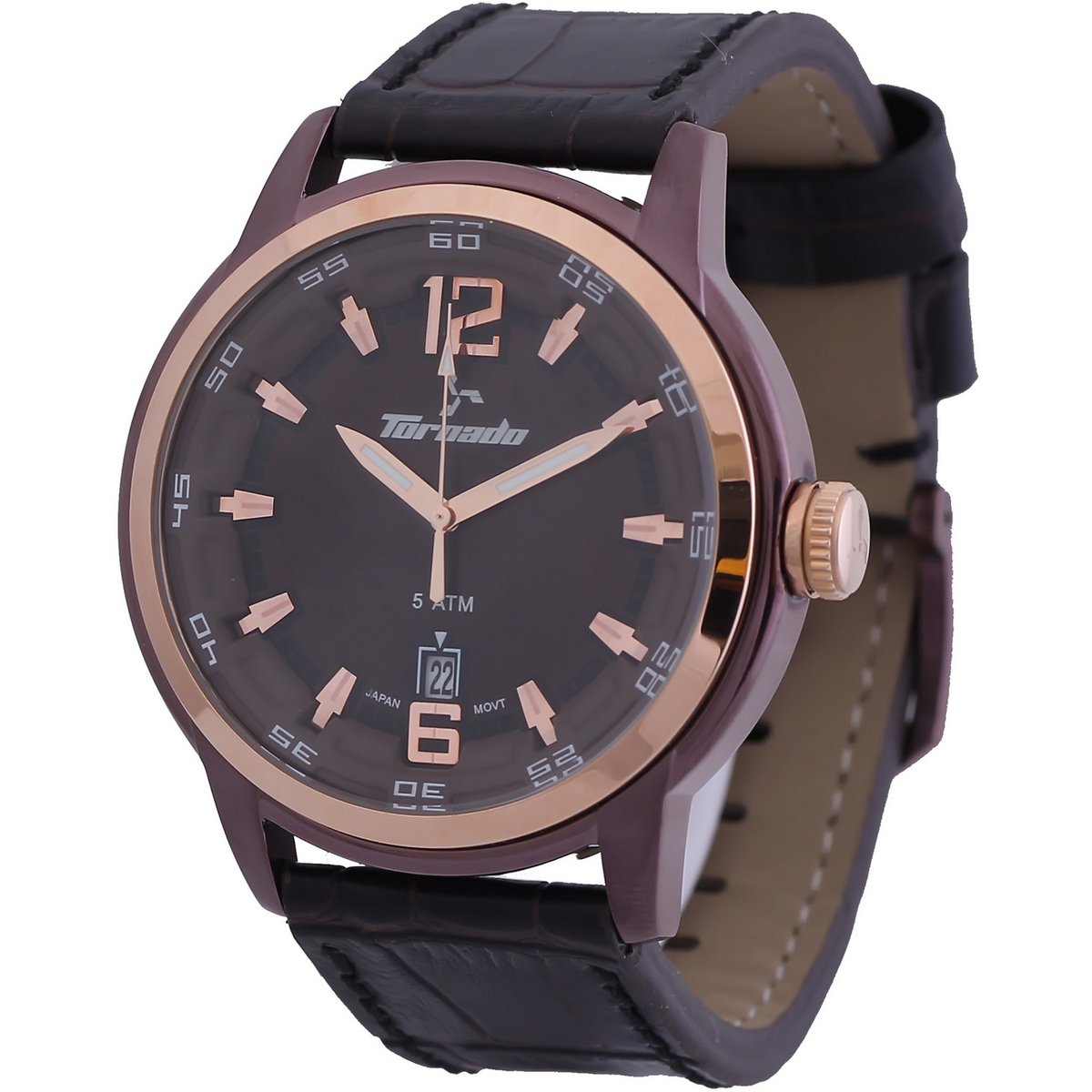 Tornado Men's Analog Watch Brown Dial Leather Band T5025-DLBDK