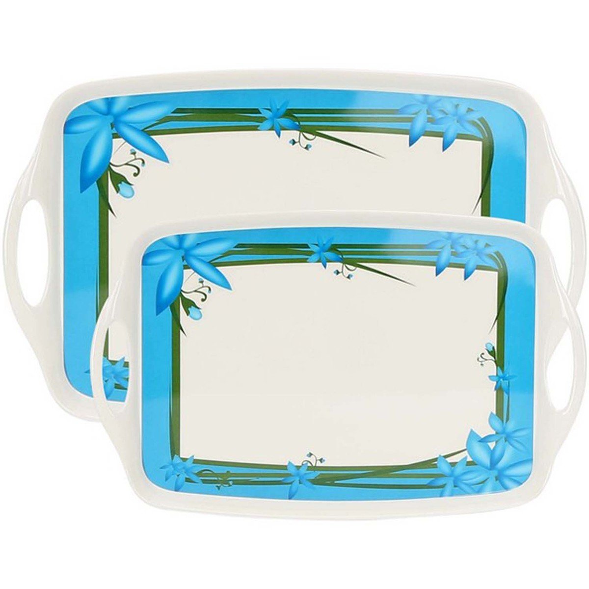 Melamine Serving Trays Floral Blue 2pcs