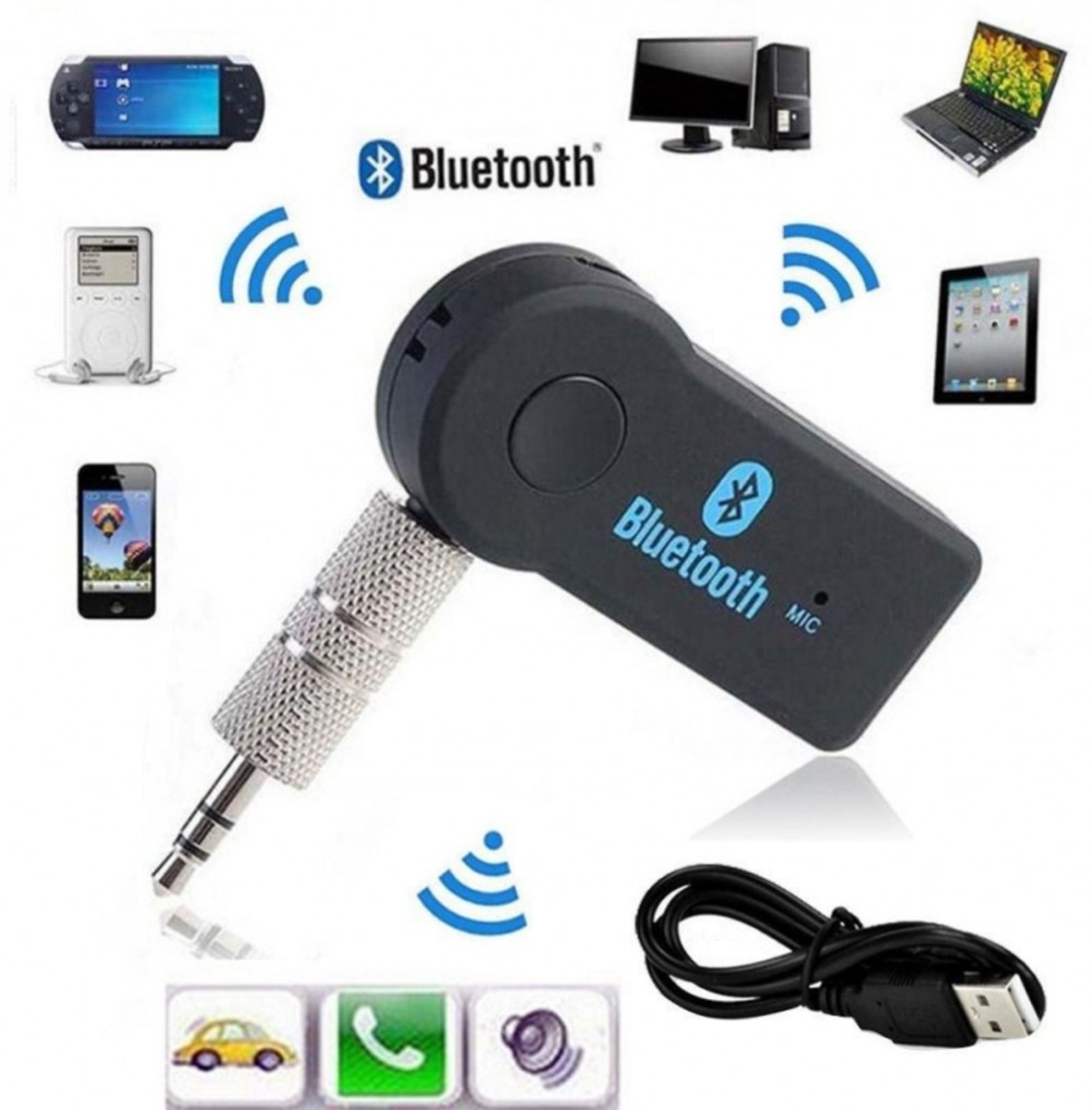 Bluetooth 3.0 Wireless 3.5mm Mono Audio Music Receiver Car AUX Speaker  Adapter