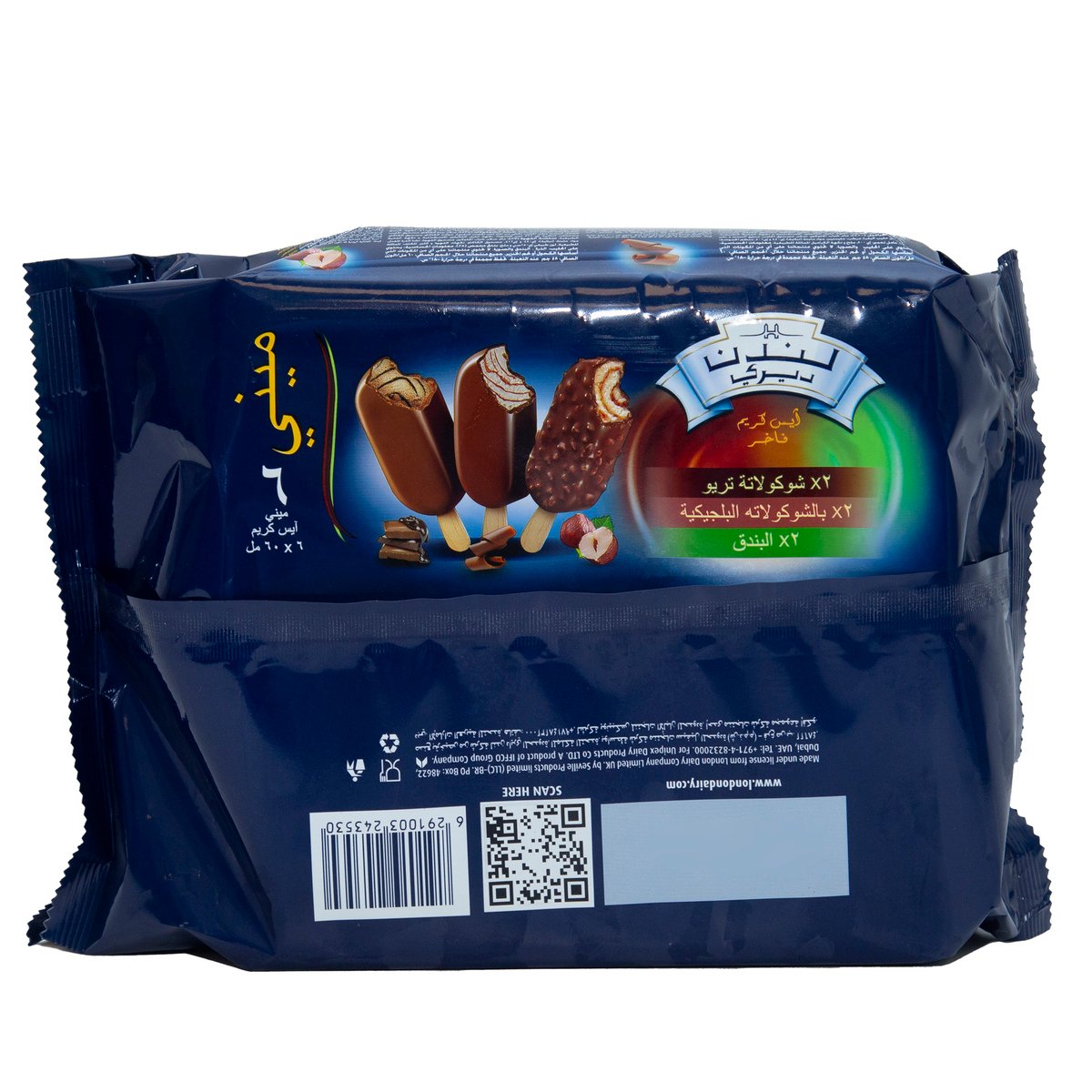 London Dairy Mini Ice Cream Stick (Chocolate Trio+Hazelnut+Belgian Chocolate) 6 x 60 ml