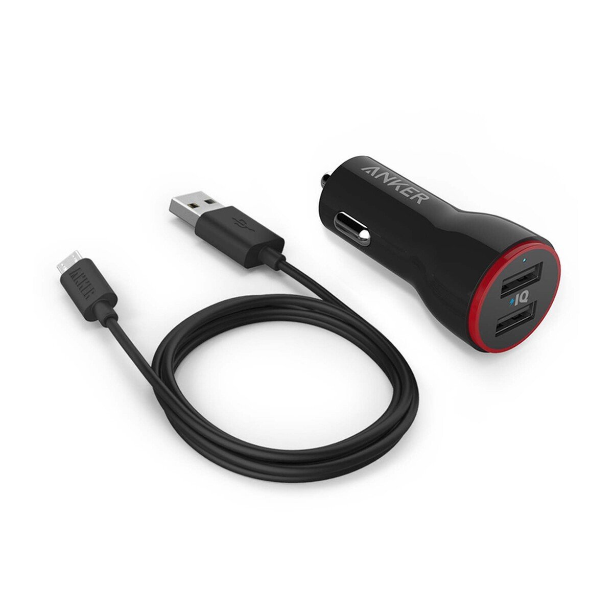 Anker 24W 2-Port Car Charger with 3ft Miro USB Cable Black Online