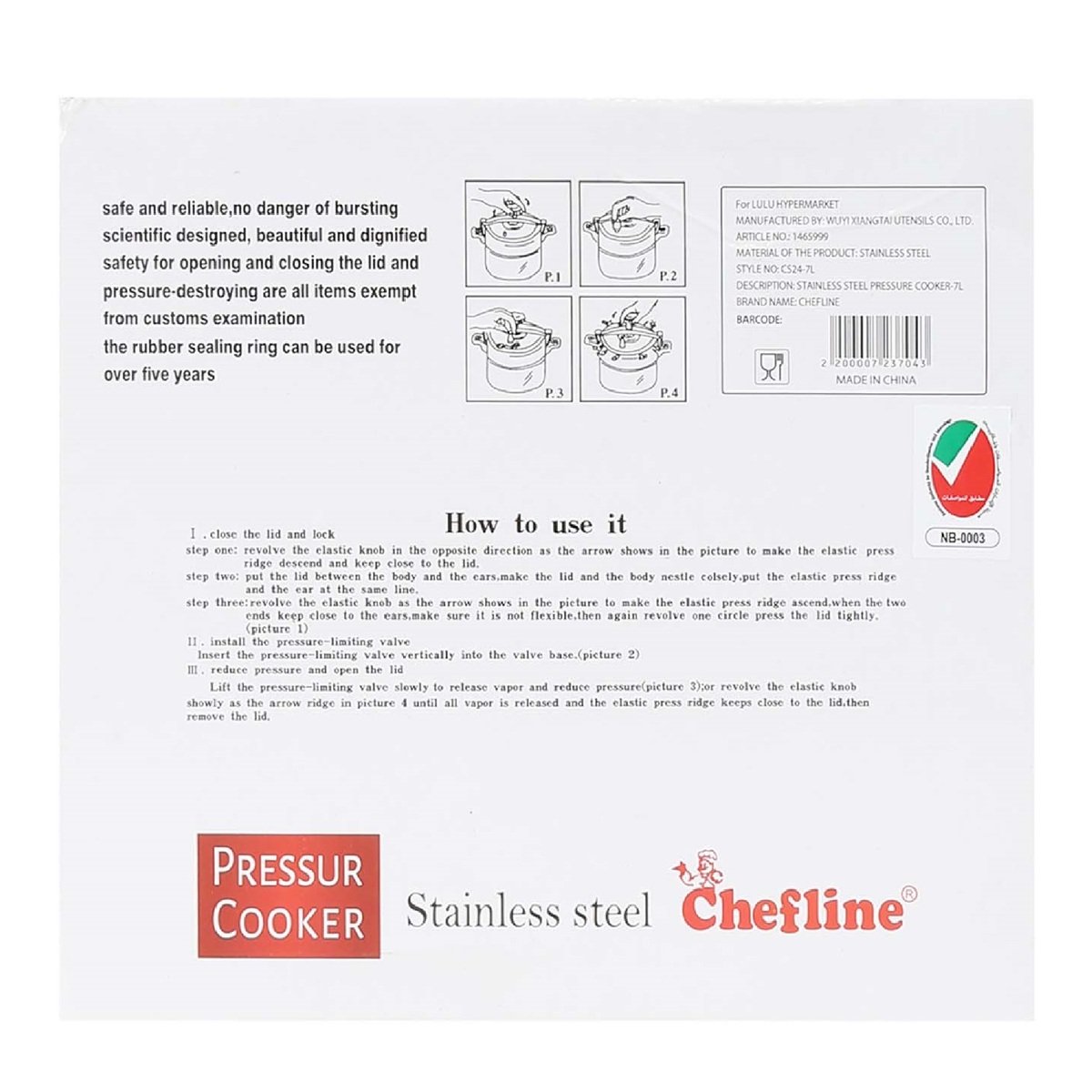 Chefline Stainless Steel Pressure Cooker Arabic CS 7Ltr Online at Best