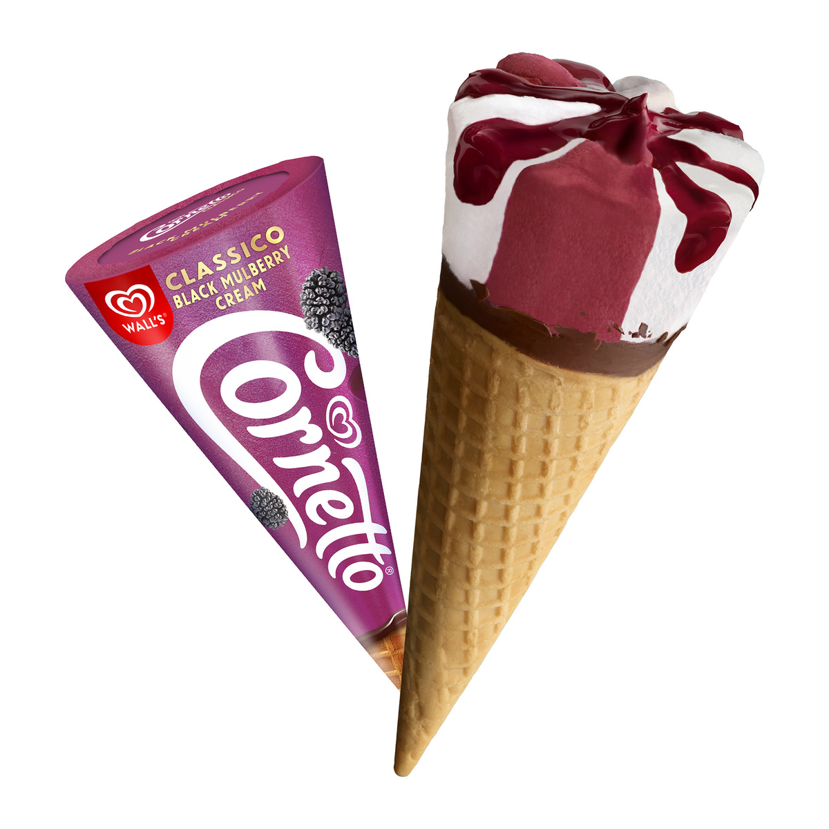 Well's Cornetto Classico Black Mulberry And Cream Corn Ice Cream 125 ml