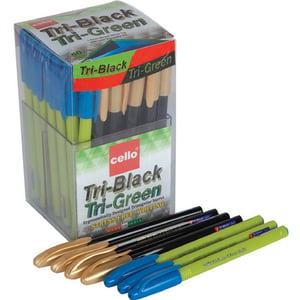 Cello Ball Pen Tri-Black+Green 50 Piece