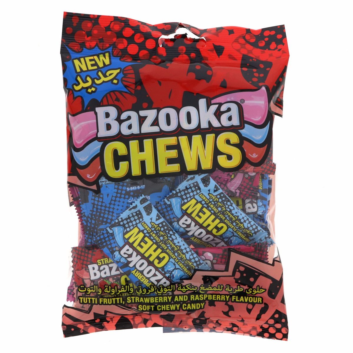 Bazooka Chews Tutti Frutti, Strawberry And Raspberry Flavour Candy 120 g