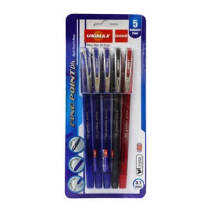 Unimax Pen Finepoint Deluxe 0.7mm Assorted Colors 5pcs