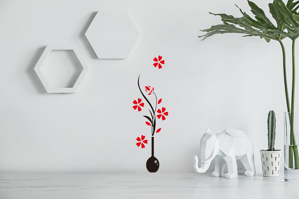 Maple Leaf Home Flower Vase Acrylic Wall Stickers 01 450x1500mm