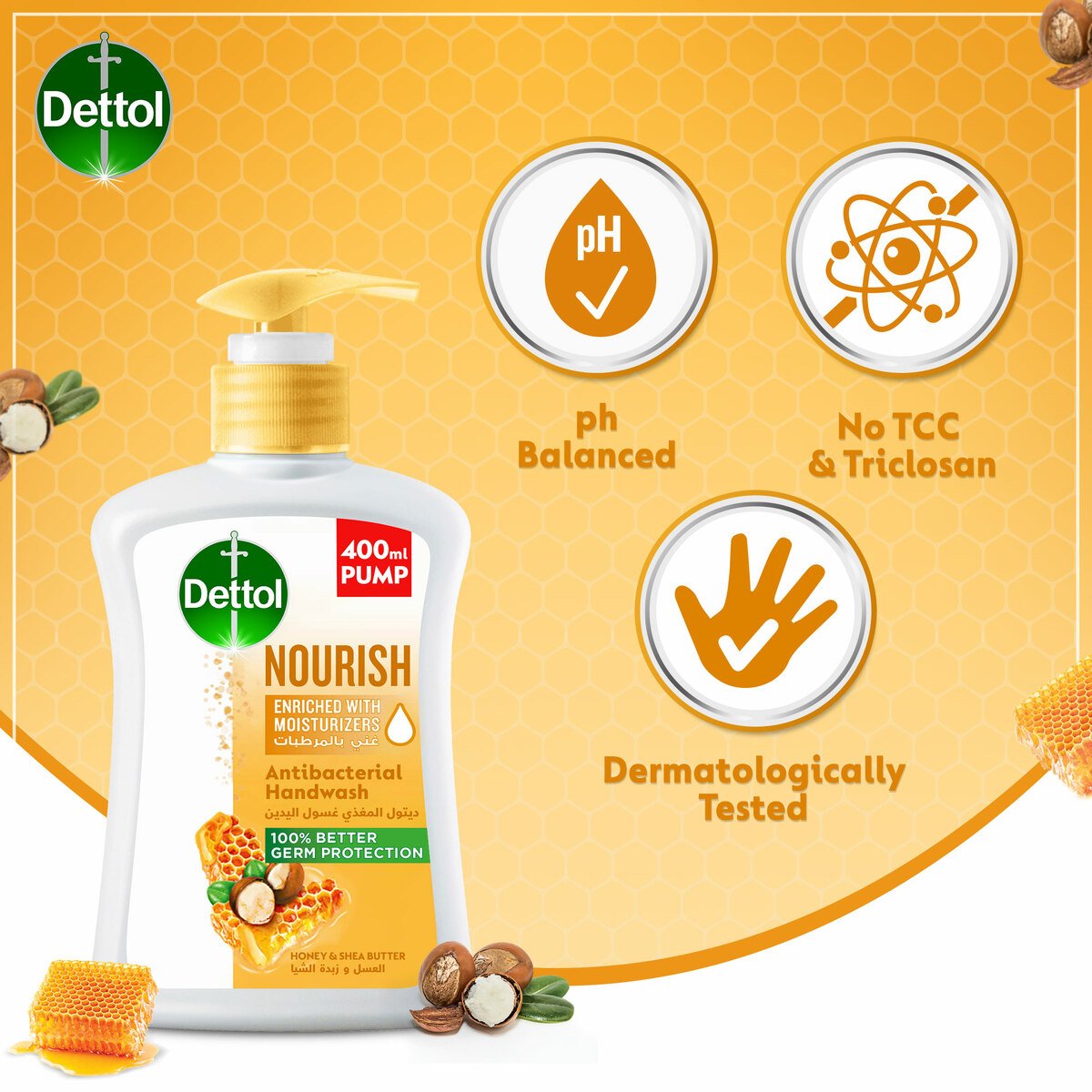Dettol Nourish Handwash Liquid Soap Honey & Shea Butter Fragrance 400 ml
