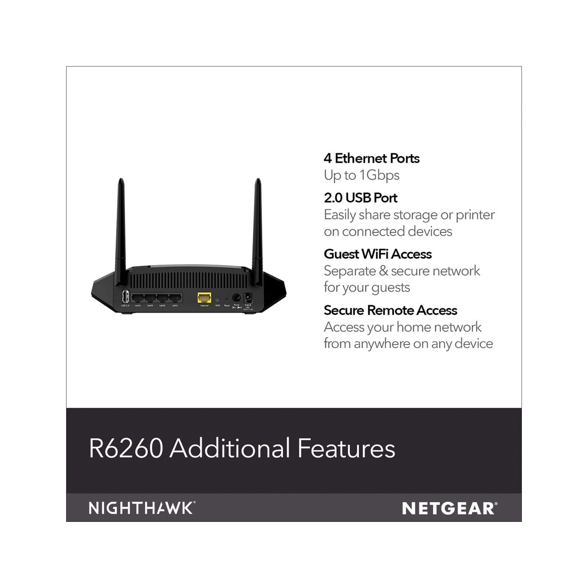 Netgear R6260-100UKS AC1600 (802.11ac) Dual Band Gigabit Smart Wifi Router (External Antennas Boost Wifi Speeds Up to 300 Mbps + 1300 Mbps), Black