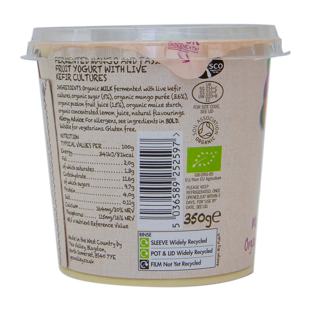 Yeo Valley Organic Kefir Yogurt Mango & Passion Fruit 350 g