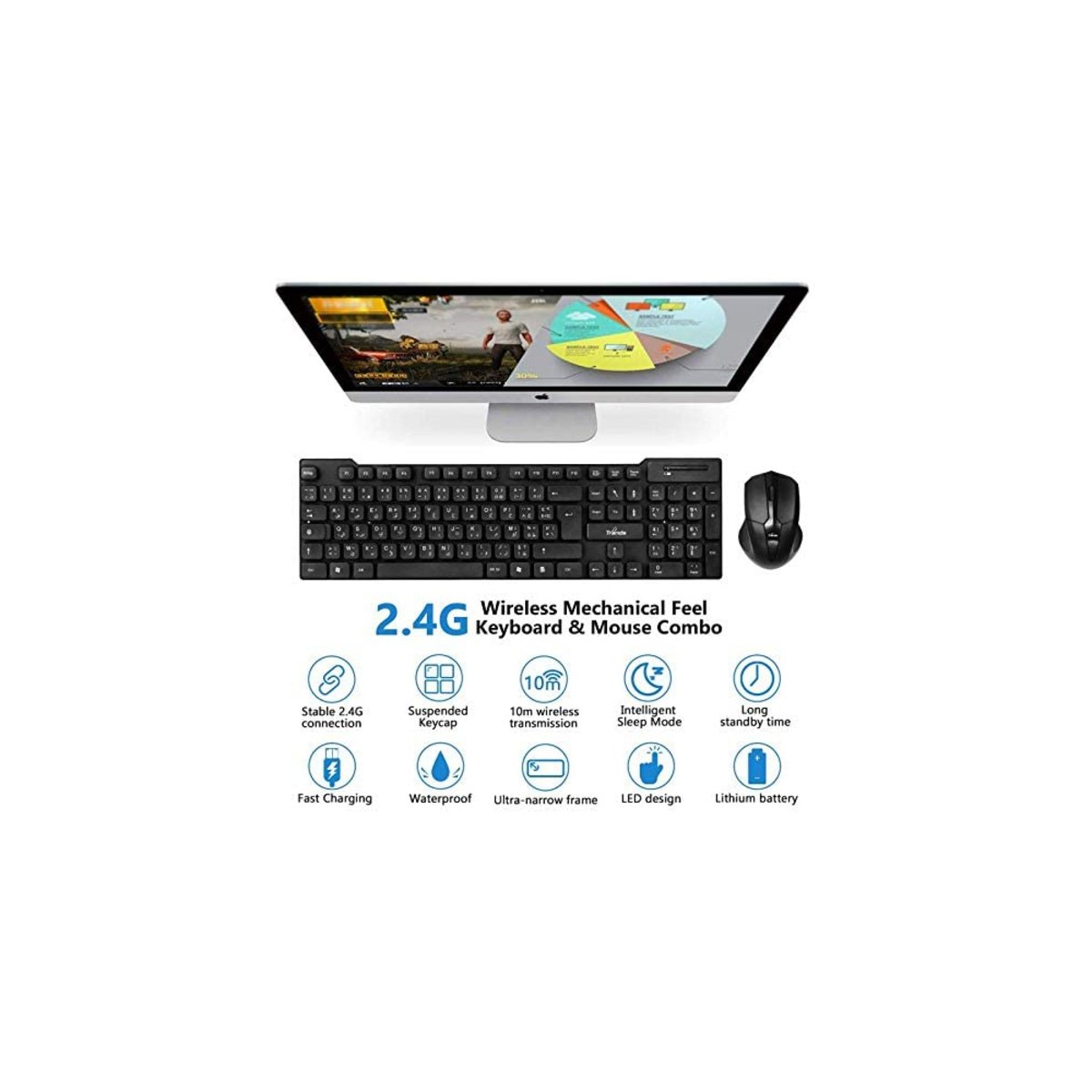 Trands 2.4G Wireless Keyboard and Mouse Combo Chocolate key Ergonomic design KB110
