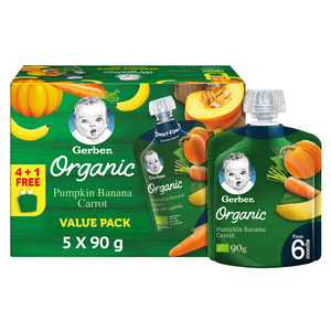 Gerber Organic Pumpkin Banana & Carrot Puree From 6 months 5 x 90 g