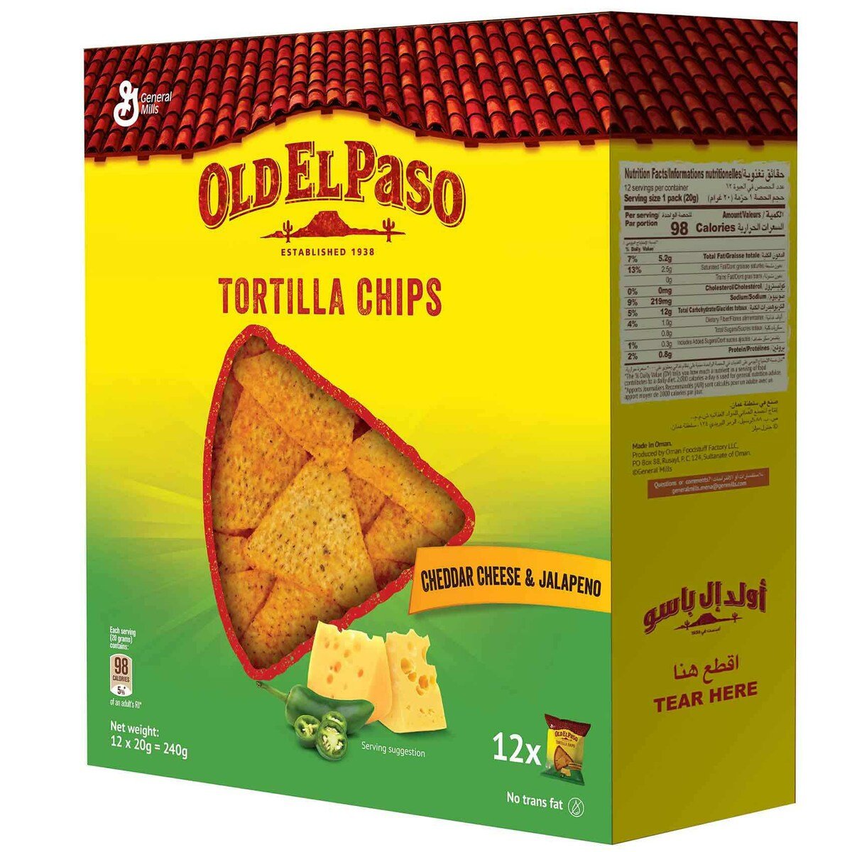 Old El Paso Tortilla Chips Cheese & Jalapeño 12 x 20 g