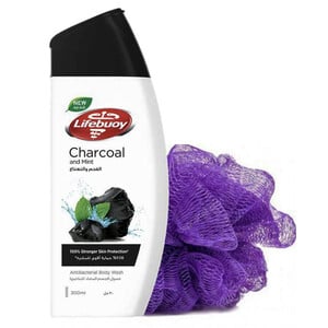 Lifebuoy Charcoal and Mint Body Wash 300 ml + Loofah