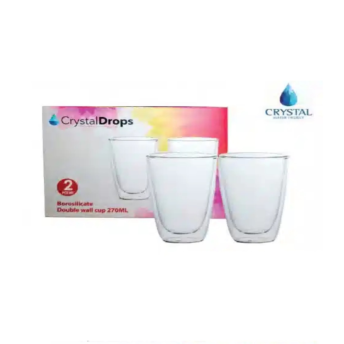 Crystal Drops Borosilicate Double Wall Glass Cup 2pc 270ml GMC35