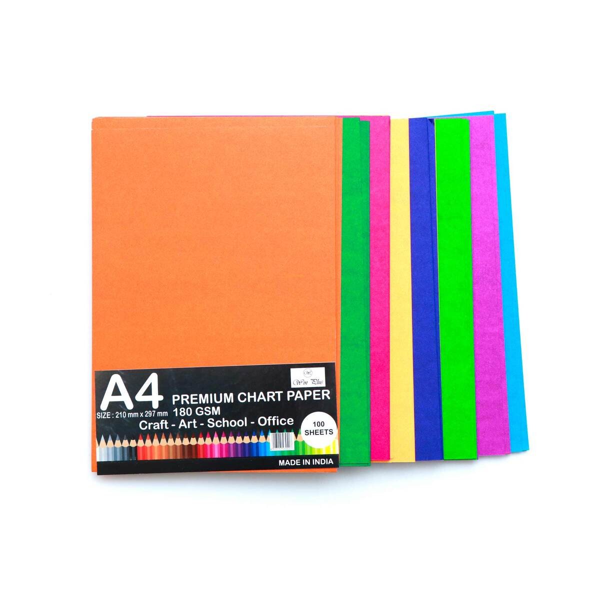 Win Plus Chart Paper A4 180GSM 100Sheets Assorted Color