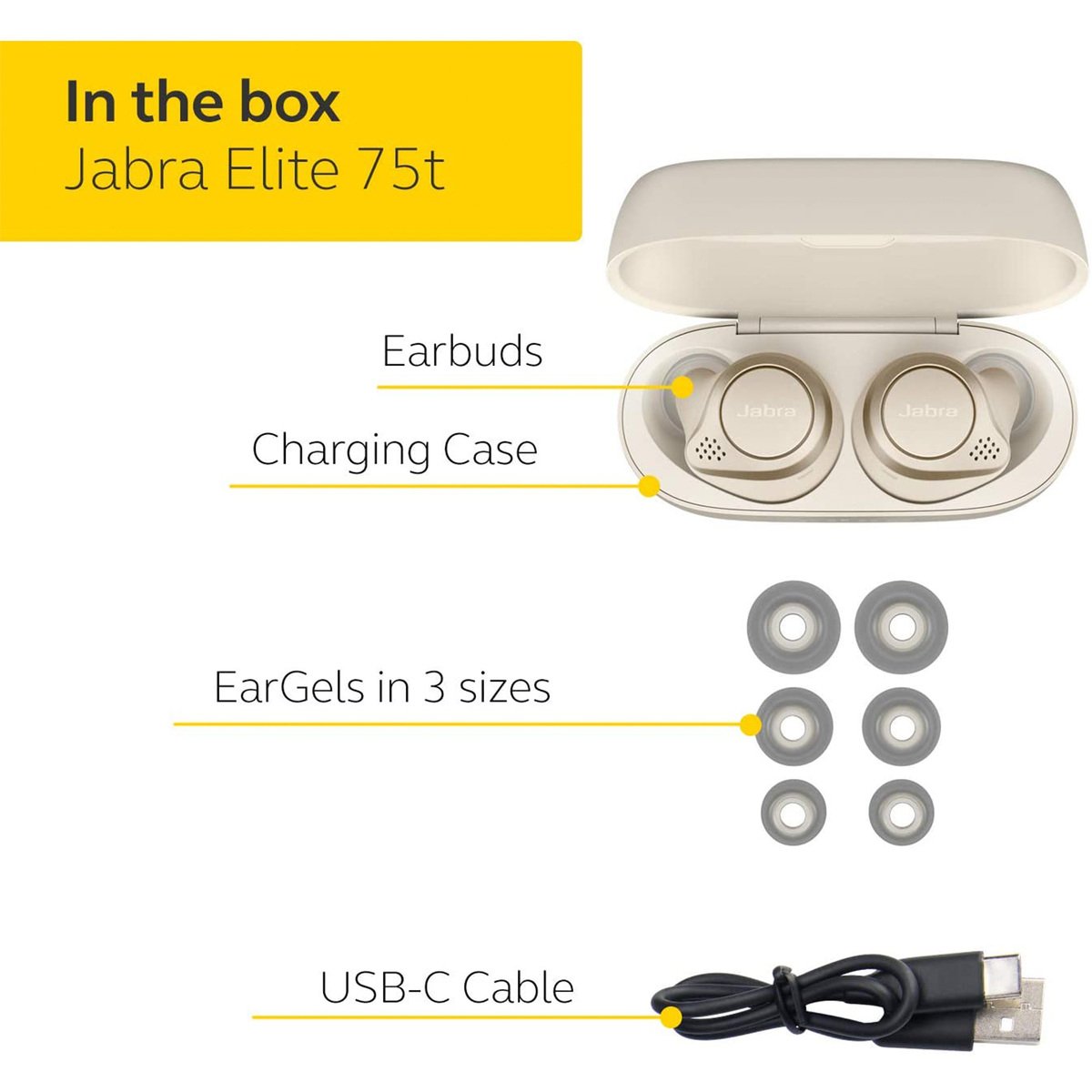 Jabra Elite 75t True Wireless Earbuds with Charging Case - Gold