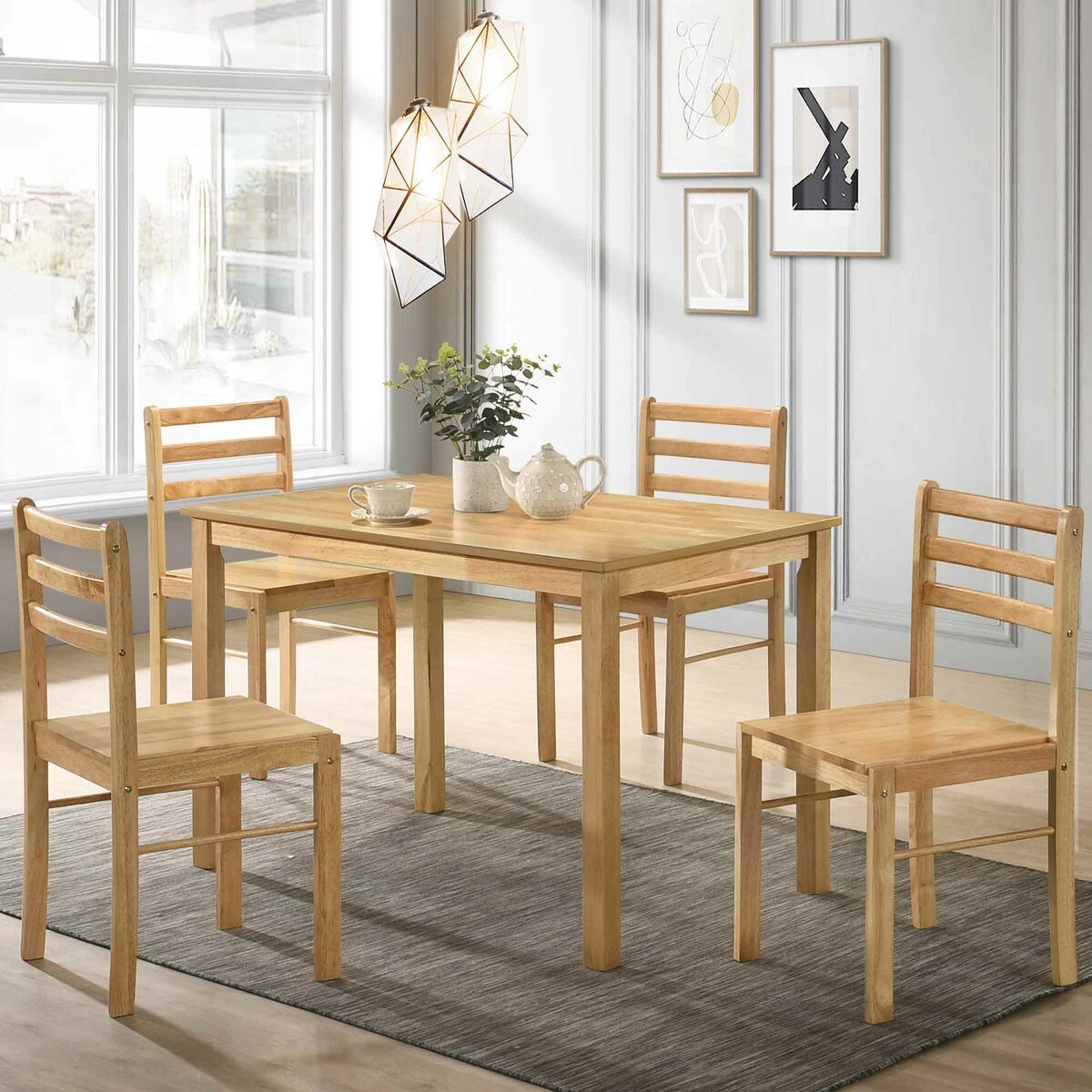 مابل ليف طاولة طعام خشبية 1 + 4 طبيعية 3D الطول 100 × العرض 700 × الإرتفاع 740 سم